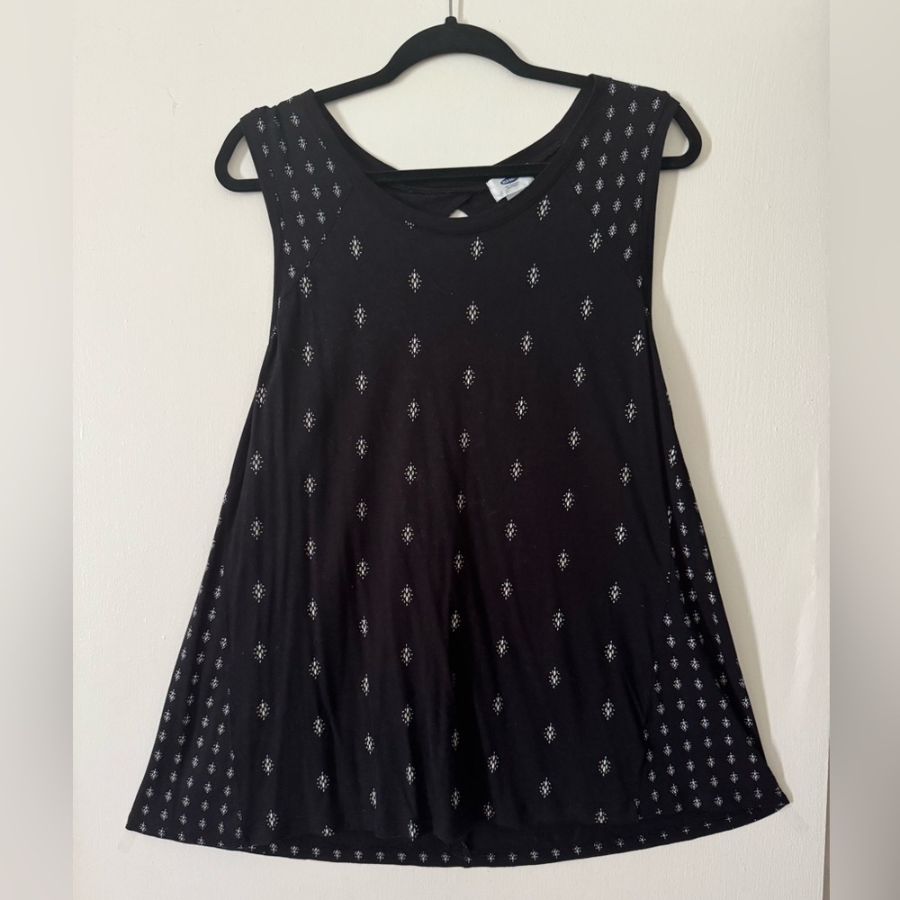Old Navy Black Tank Top with White Pattern